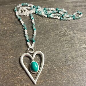 Silver Heart Pendant Necklace with Turquoise Accents